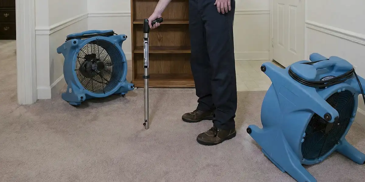 emergency water removal equipment deployed to dry a flooded residential interior in Mesa, AZ