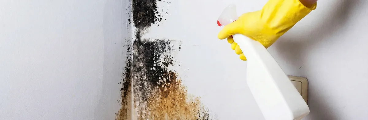 visible mold growth on an interior wall being treated during mold removal service in Mesa, AZ