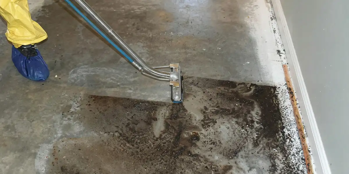 sewage removal technicians extracting contaminated wastewater from a residential floor in Mesa, AZ