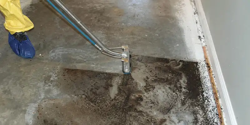 sewage removal technicians extracting contaminated wastewater from a residential floor in Mesa, AZ