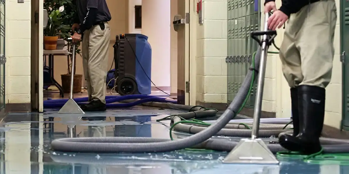 water damage restoration technicians performing professional water extraction inside a property in Mesa, AZ